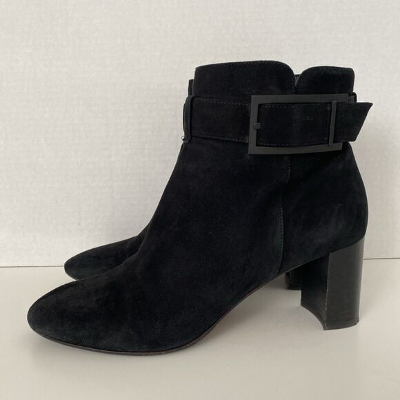 Aquatalia Vanie Black Ankle Boot Suede Round Toe Black Heel Sid Zip 8 - Picture 4 of 9